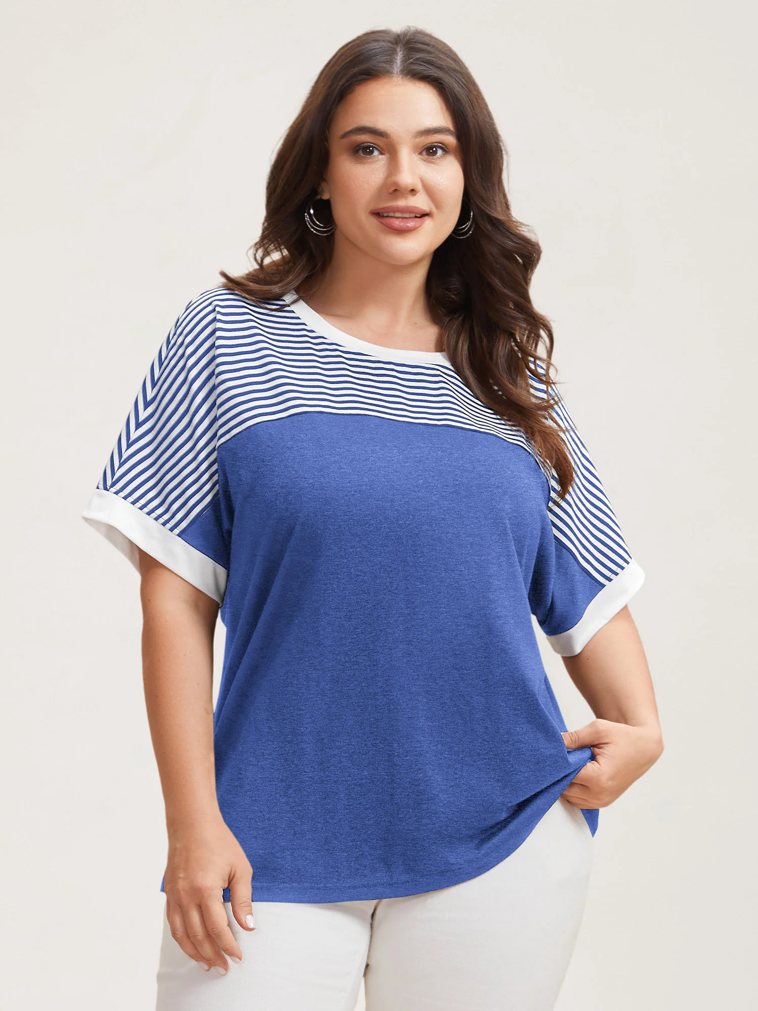 Solid and Striped Contrast Hem T-Shirt - Image 14