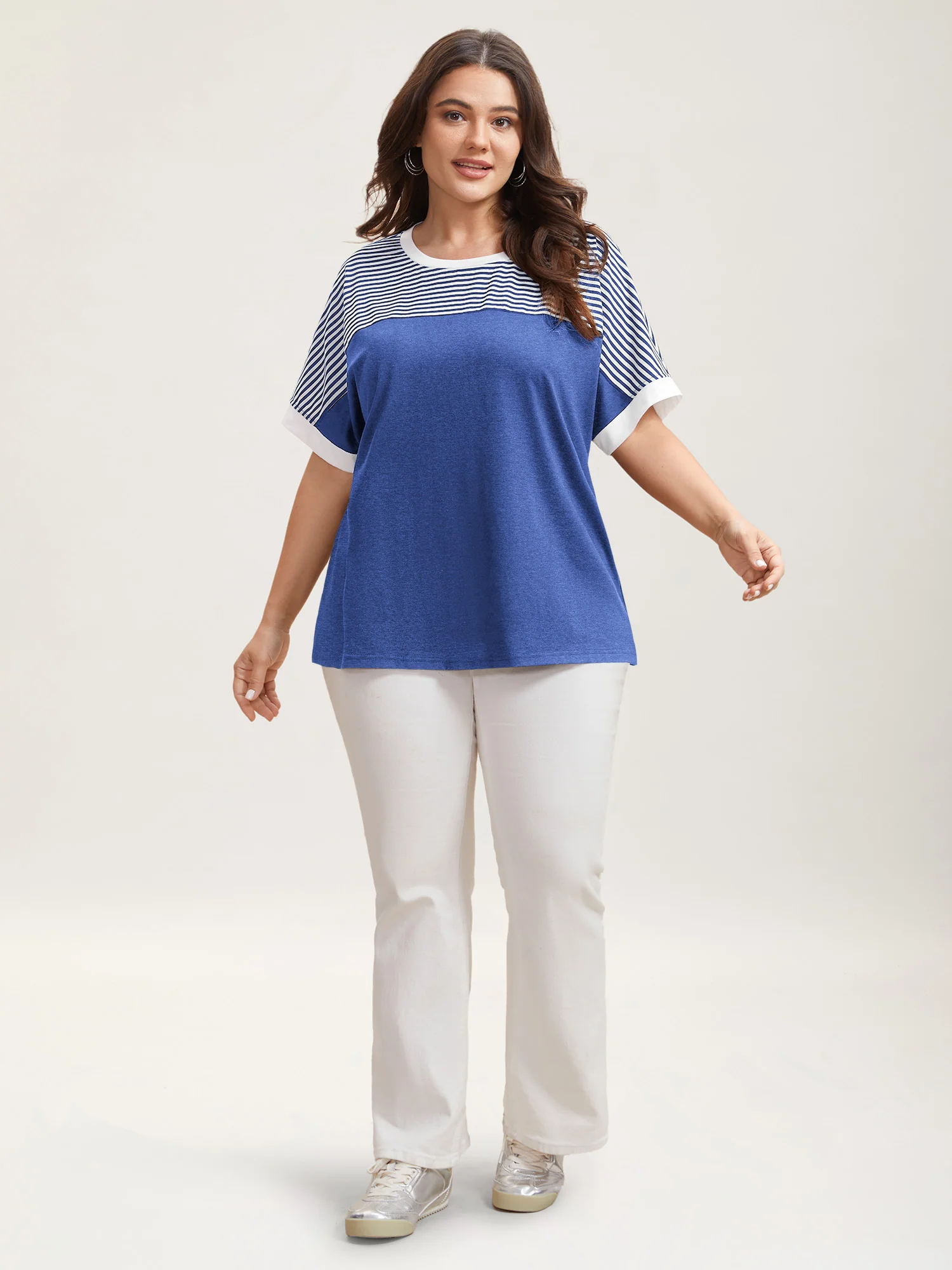Solid and Striped Contrast Hem T-Shirt - Image 15
