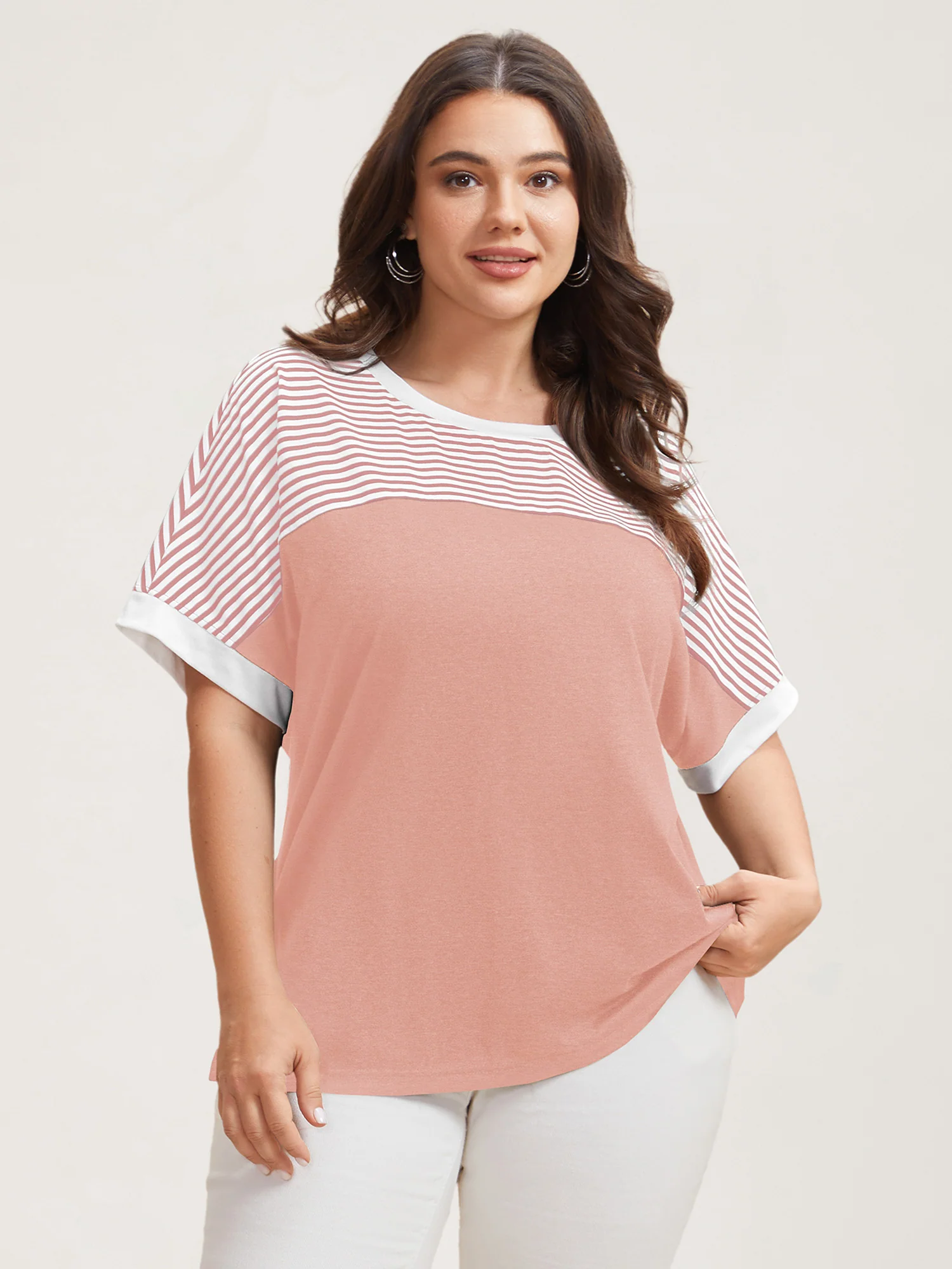 Solid and Striped Contrast Hem T-Shirt - Image 19
