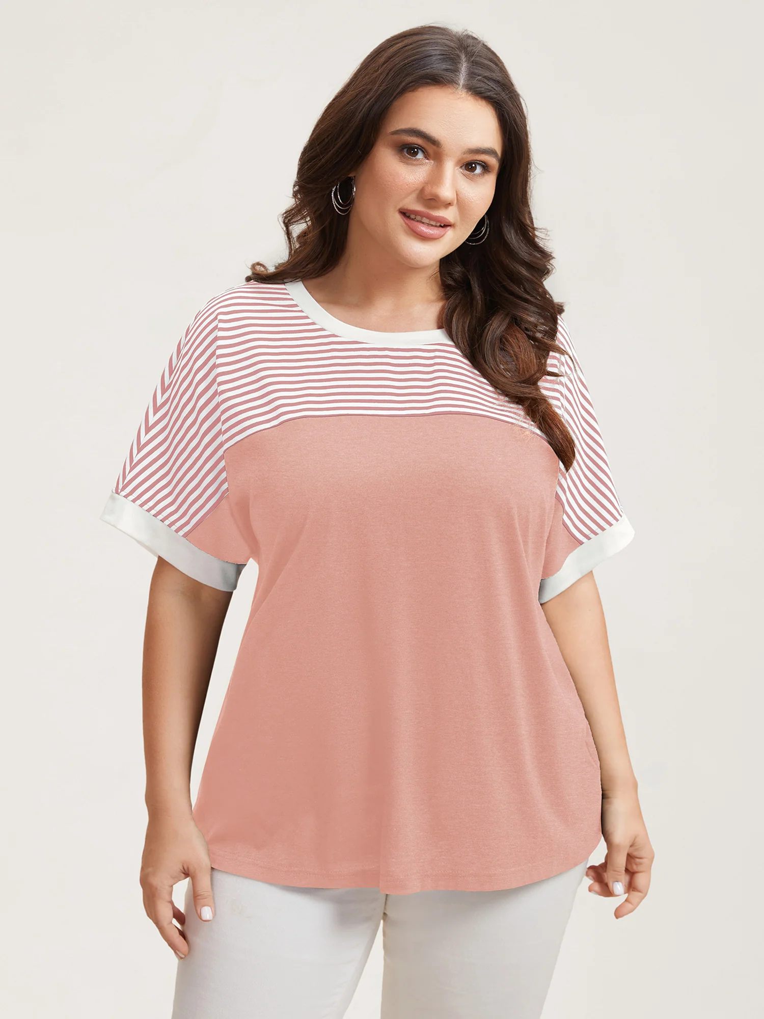 Solid and Striped Contrast Hem T-Shirt - Image 20