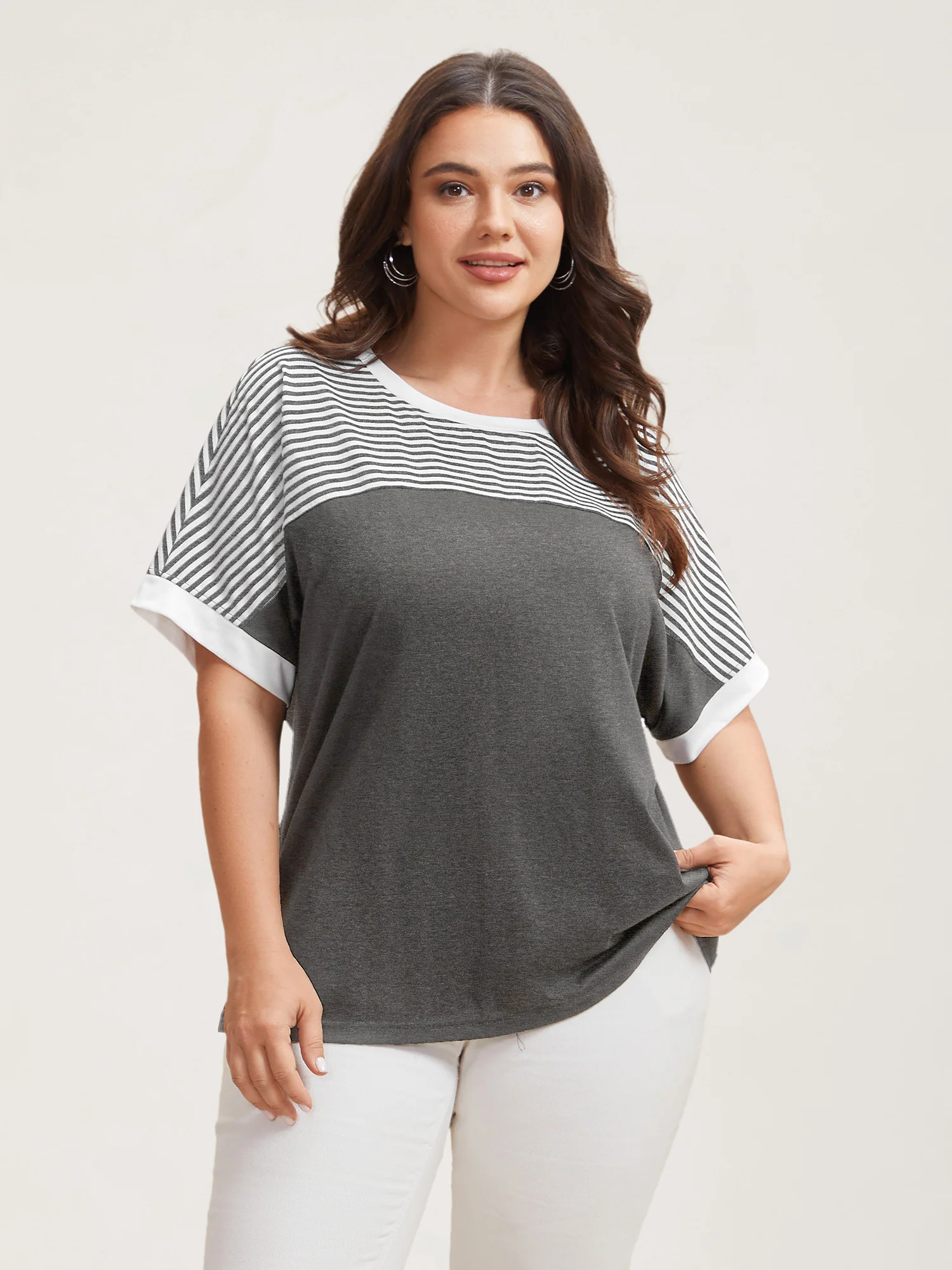 Solid and Striped Contrast Hem T-Shirt - Image 24