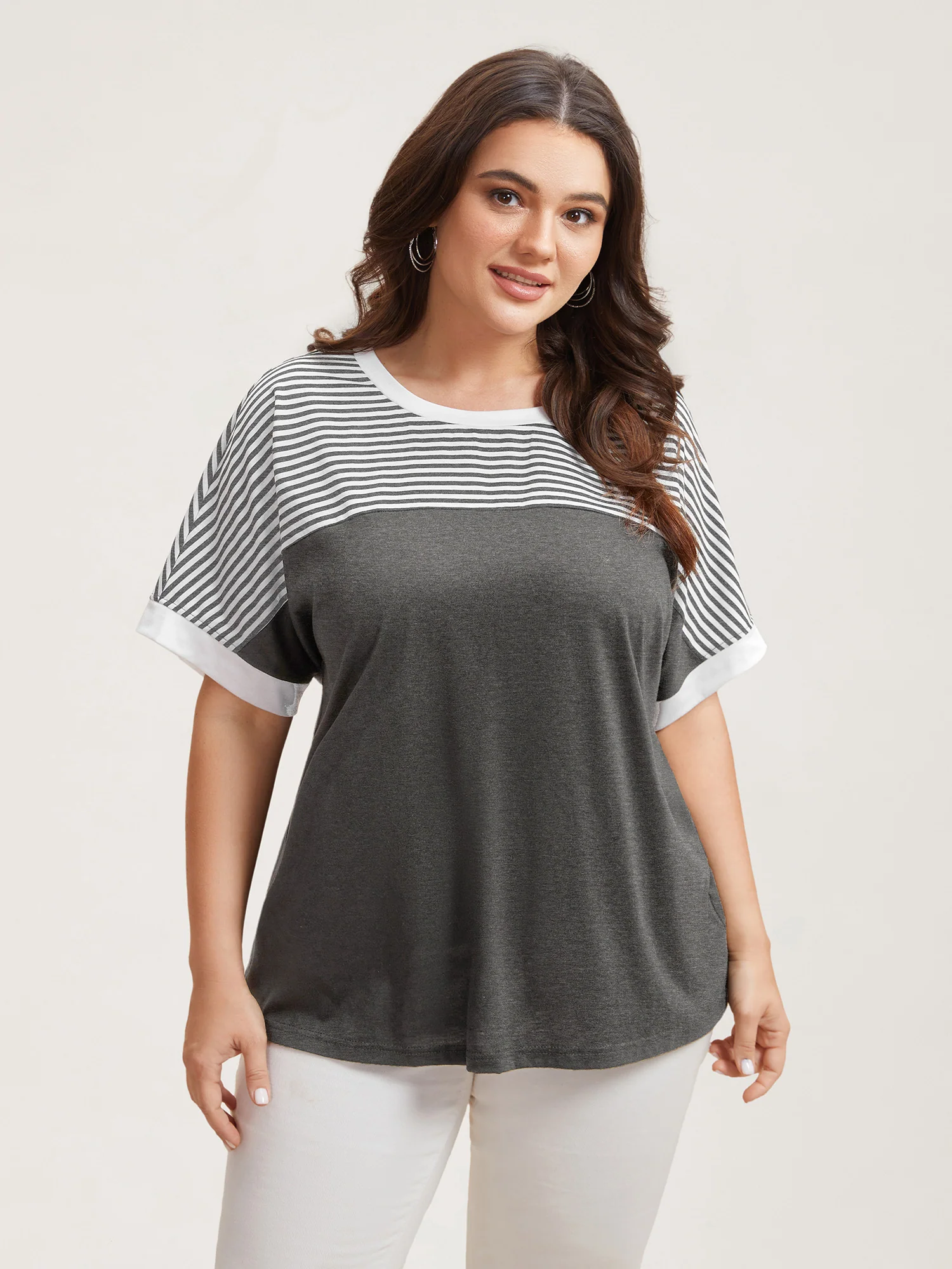 Solid and Striped Contrast Hem T-Shirt - Image 25