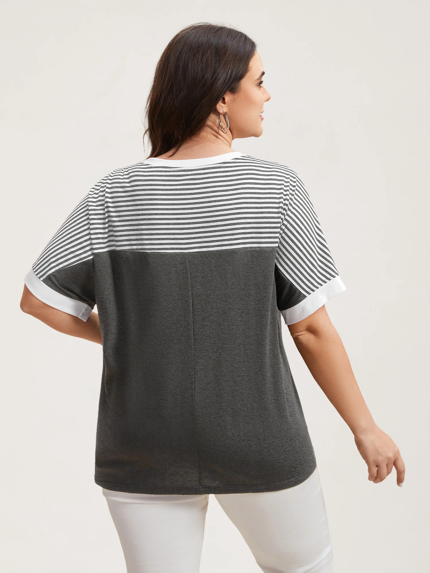 Solid and Striped Contrast Hem T-Shirt - Image 26