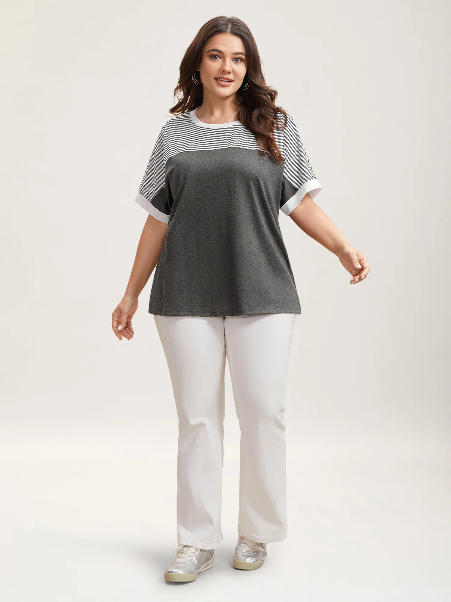 Solid and Striped Contrast Hem T-Shirt - Image 27