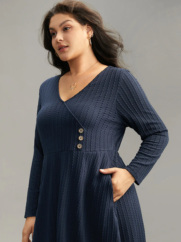 Solid Appliques Button Detail Elastic Waist Dress - Image 6