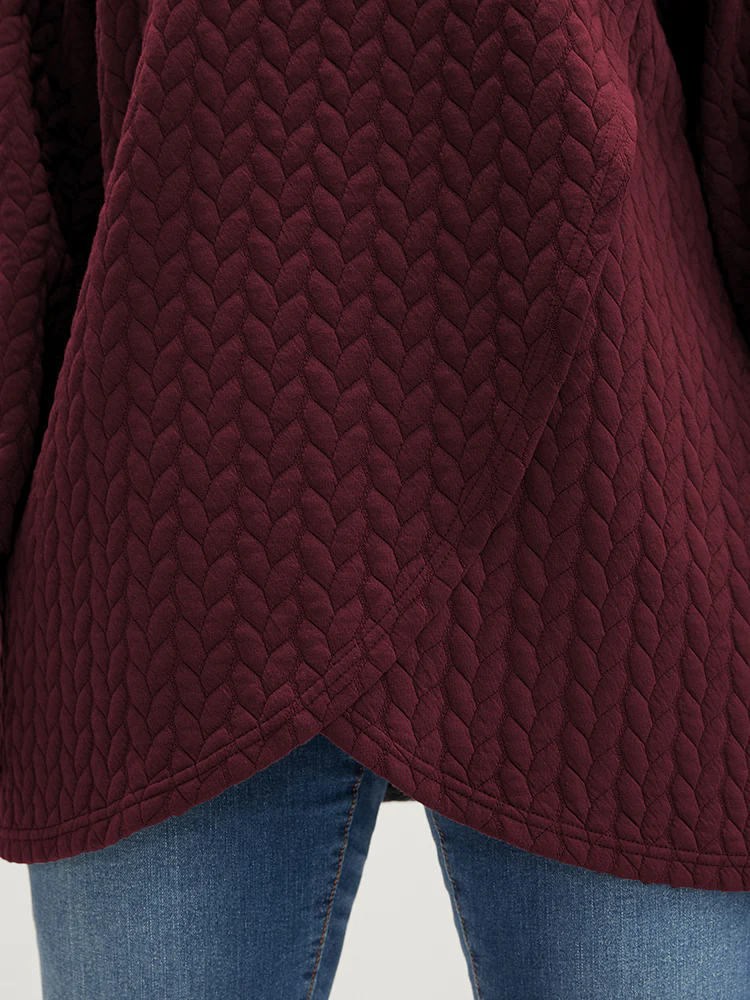 Solid Asymmetrical Hem Cable Knit Hooded Sweatshirt - Image 15