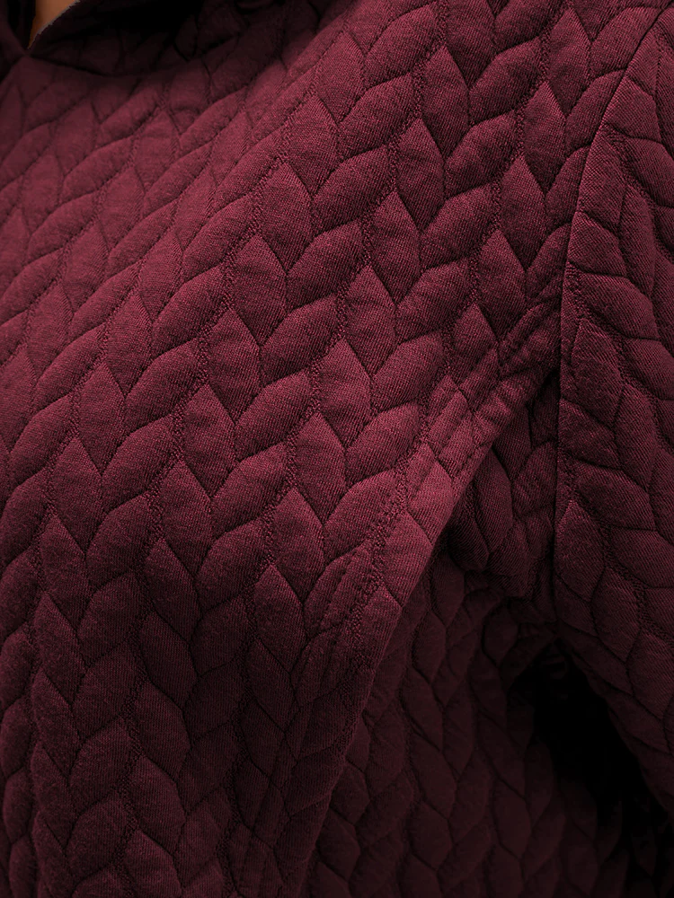 Solid Asymmetrical Hem Cable Knit Hooded Sweatshirt - Image 16