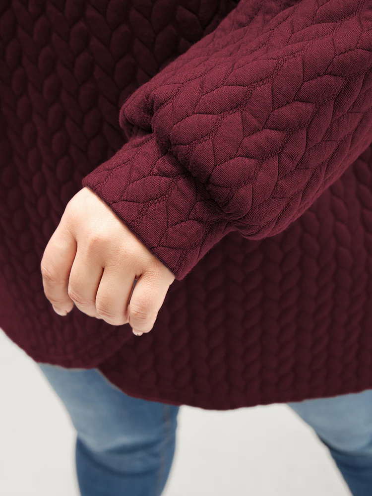Solid Asymmetrical Hem Cable Knit Hooded Sweatshirt - Image 17