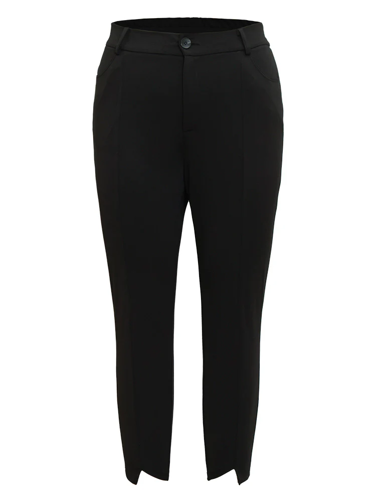 Solid Asymmetrical Hem Pocket Ankle Pants - Image 8