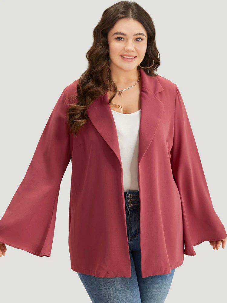Solid Bell Sleeve Belted Lapel Collar Blazer - Image 5