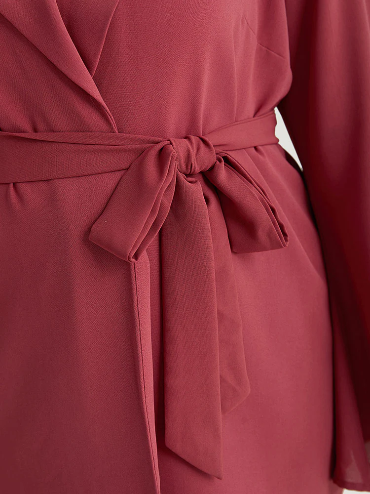 Solid Bell Sleeve Belted Lapel Collar Blazer - Image 7