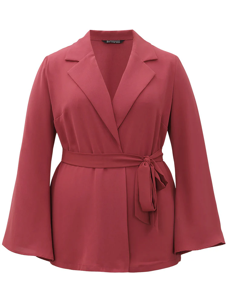 Solid Bell Sleeve Belted Lapel Collar Blazer - Image 9