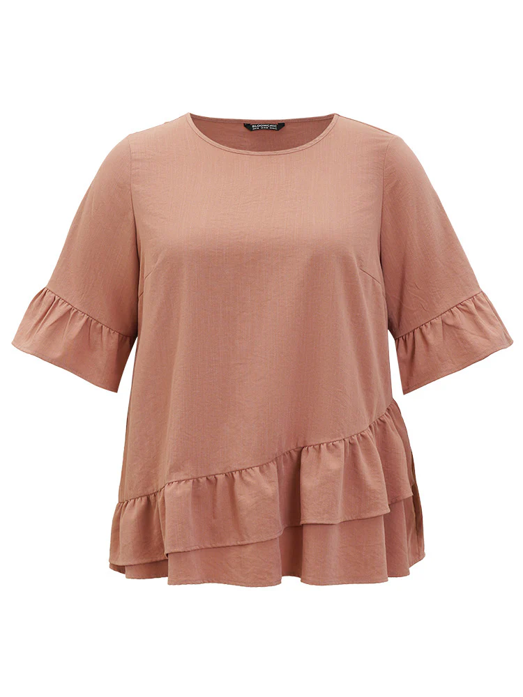 Solid Bell Sleeve Ruffle Layered Blouse - Image 9