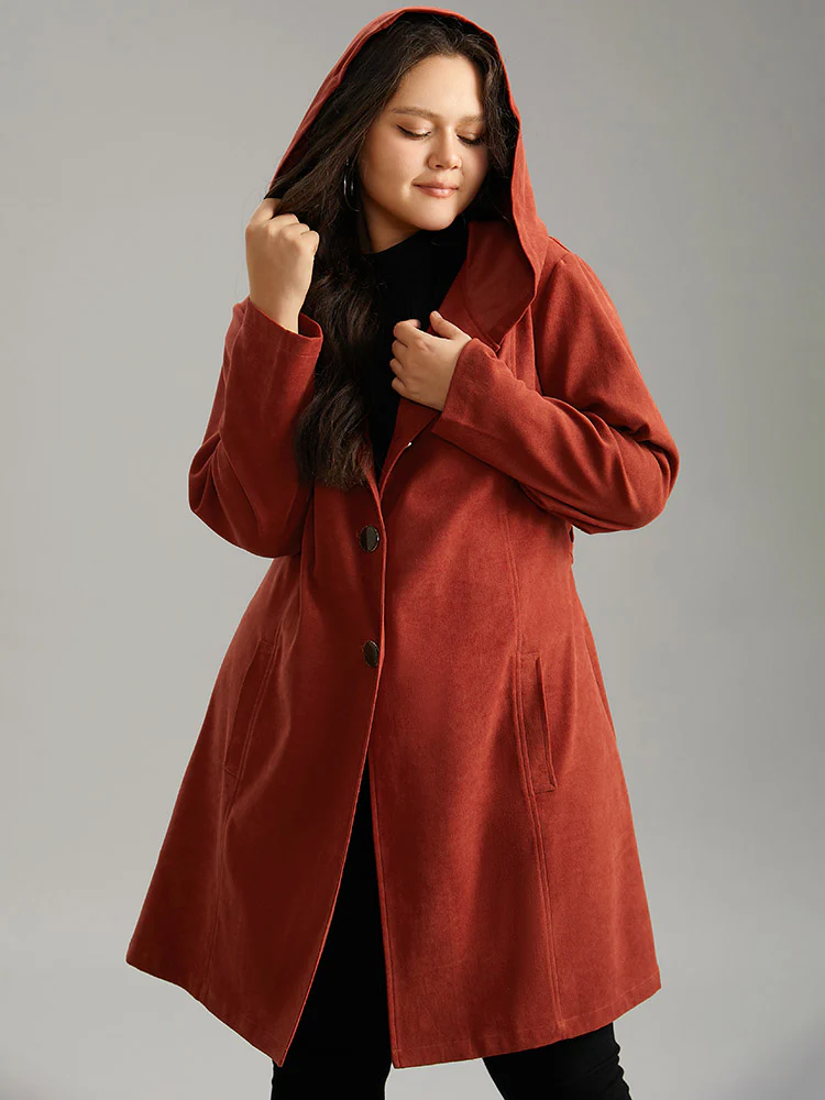 Solid Belted Button Up Hooded Coat - Image 3