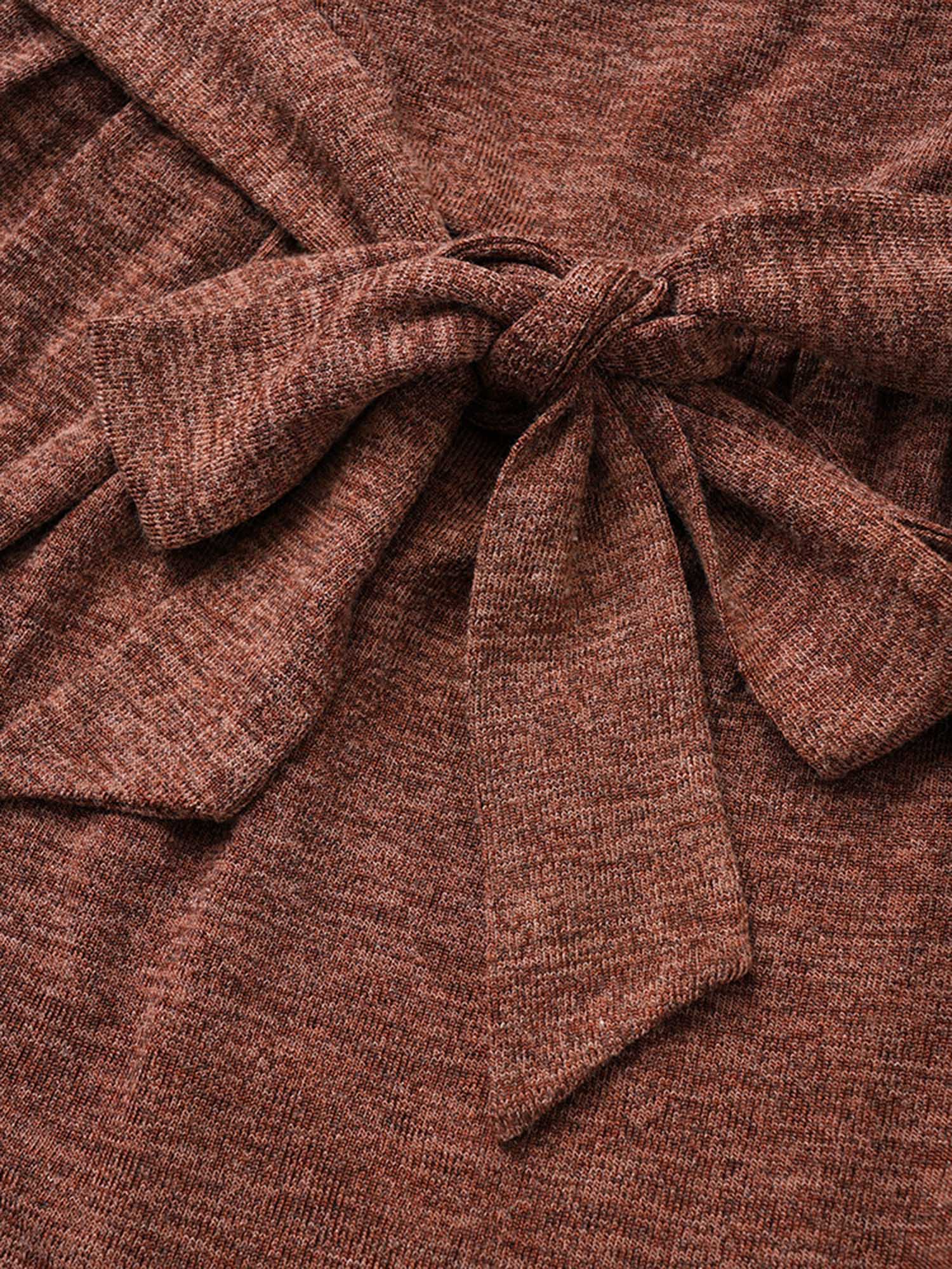 Solid Belted Elastic Cuffs Jacquard Dress - Image 5