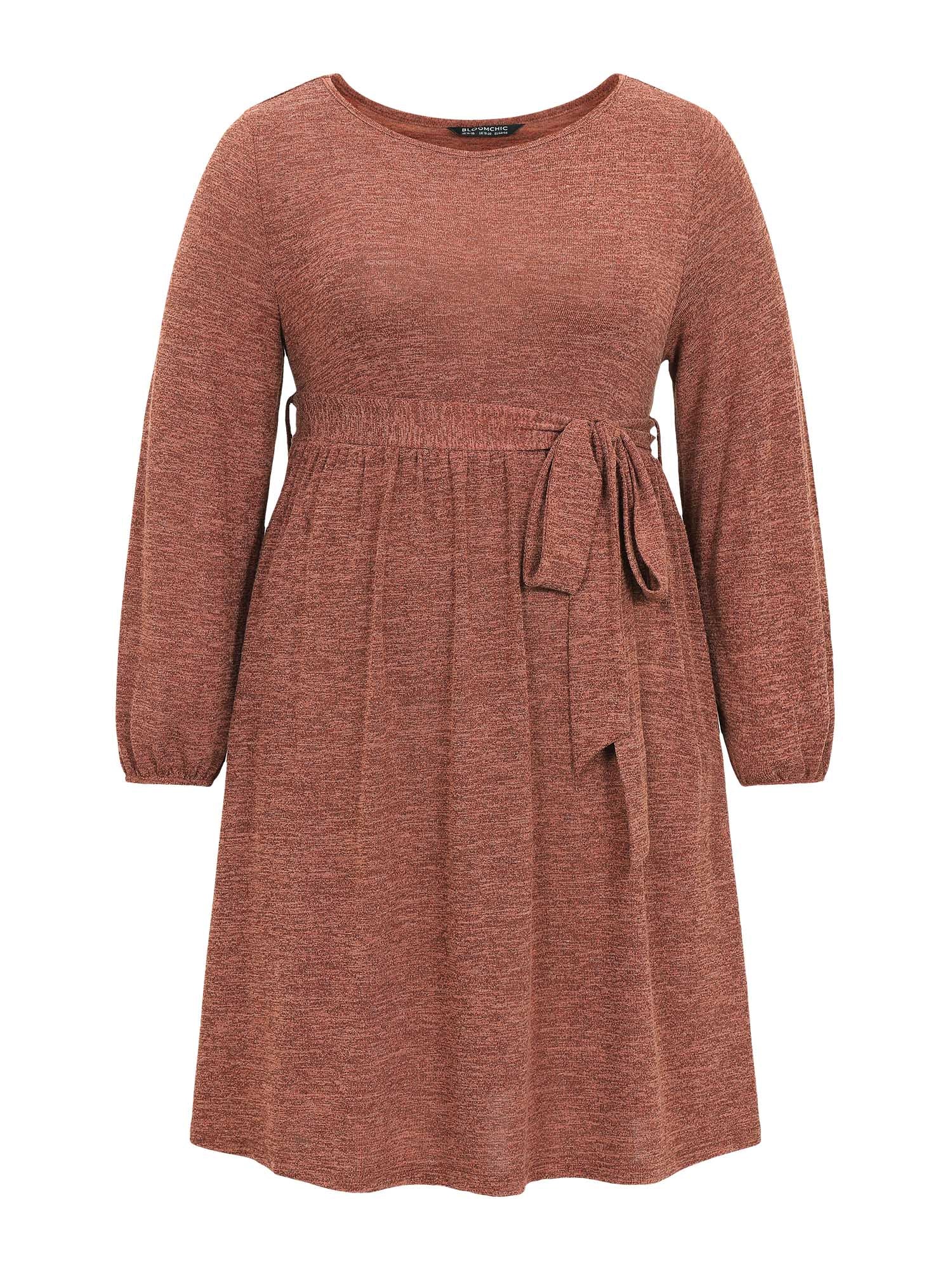 Solid Belted Elastic Cuffs Jacquard Dress - Image 7