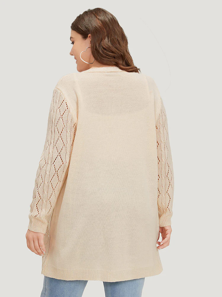 Solid Bowknot Detail Patched Pocket Hollow Out Cardigan - Image 2