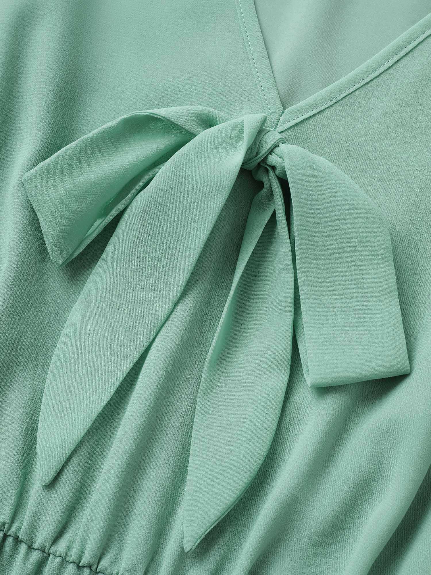 Solid Bowknot Patchwork Tiered Ruffle Sleeve Dress - Image 5