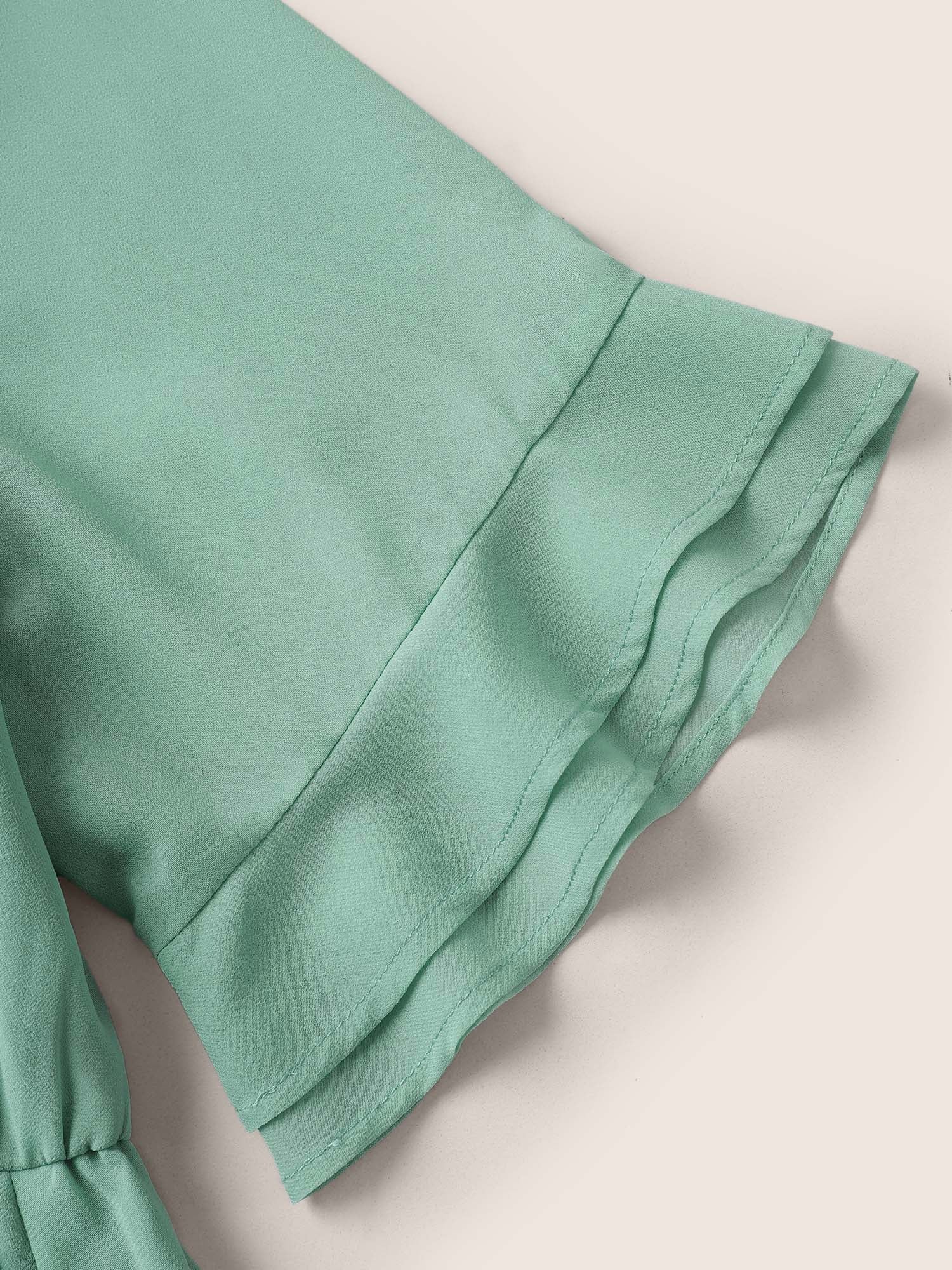 Solid Bowknot Patchwork Tiered Ruffle Sleeve Dress - Image 6