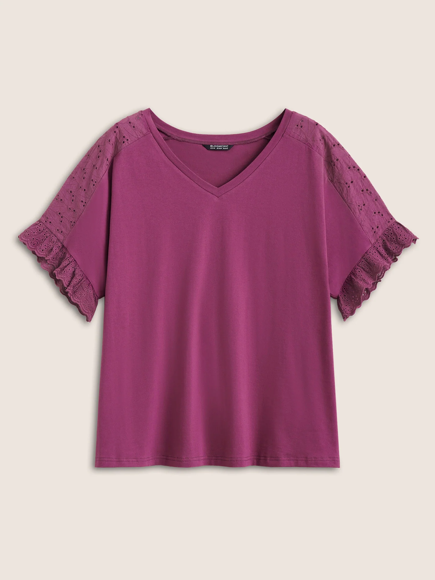 Solid Broderie anglaise Patchwork Dolman Sleeve T-shirt - Image 6