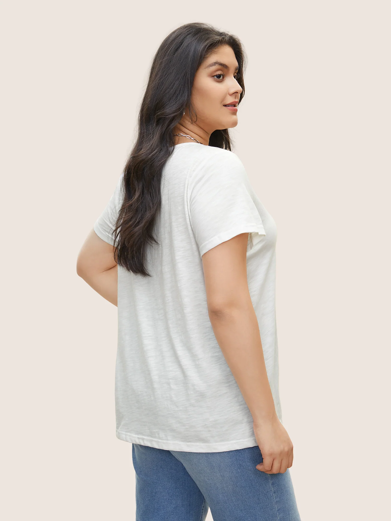 Solid Broderie Anglaise Peter Pan Collar T-shirt - Image 2
