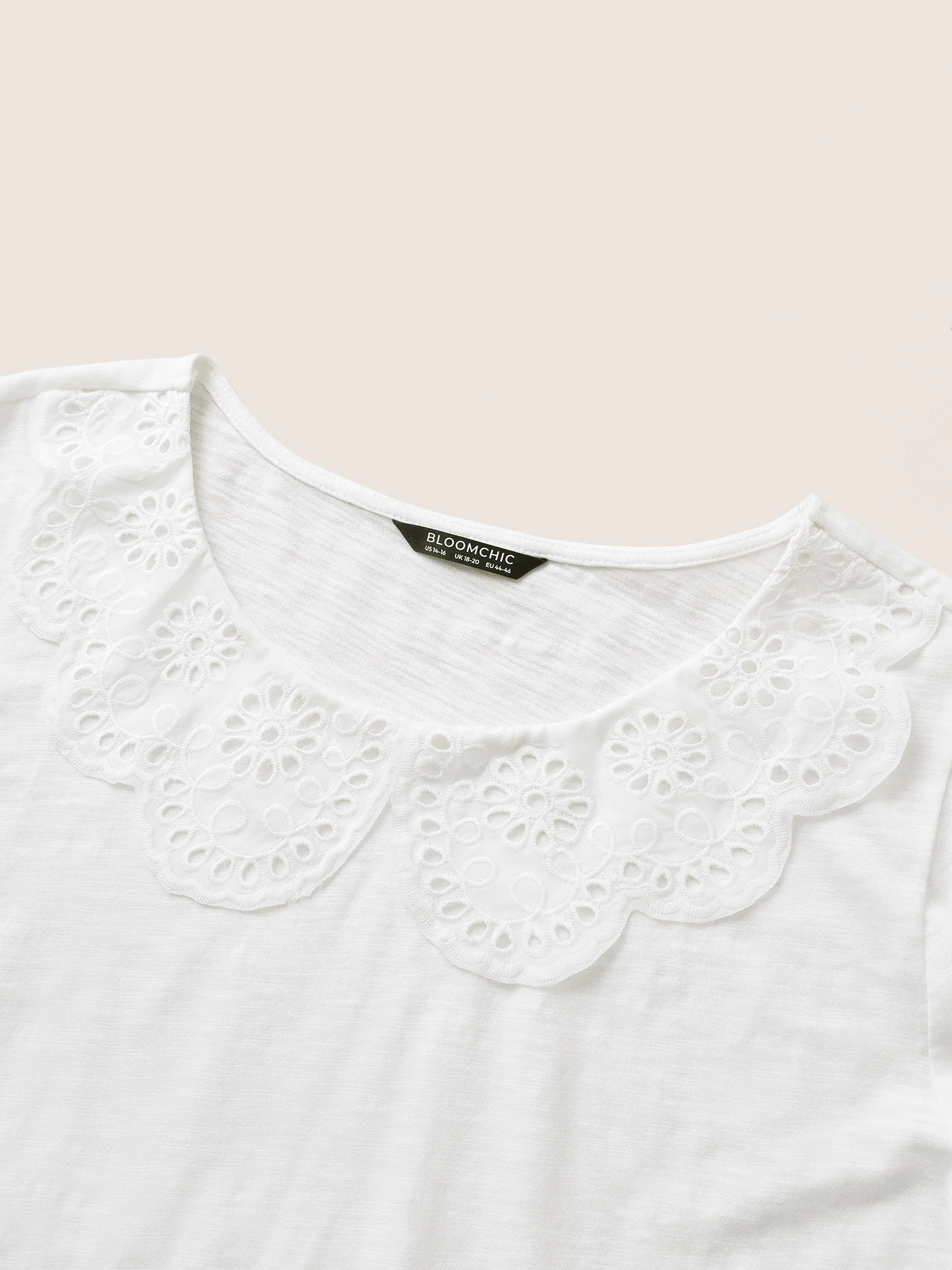 Solid Broderie Anglaise Peter Pan Collar T-shirt - Image 5