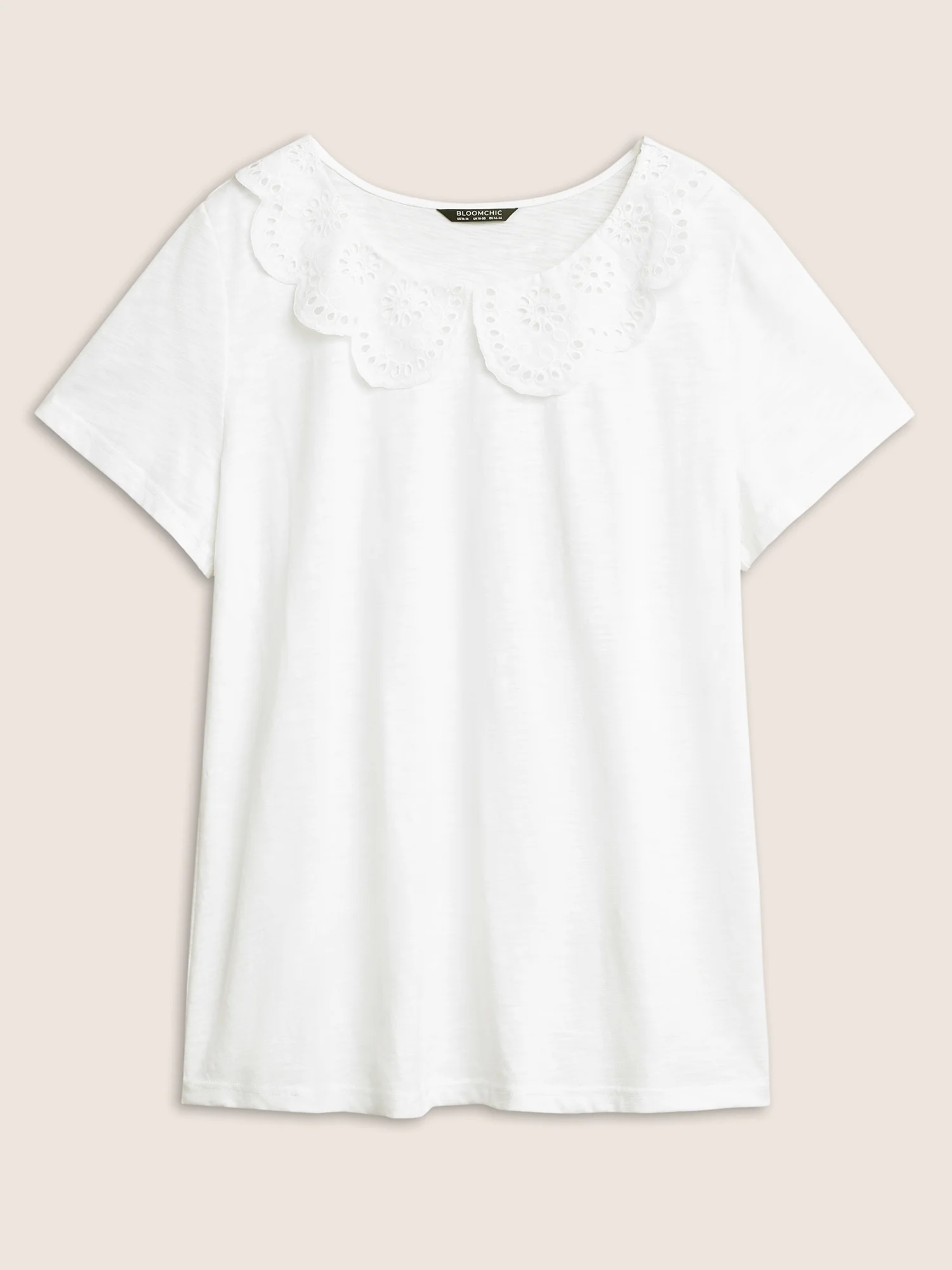 Solid Broderie Anglaise Peter Pan Collar T-shirt - Image 7