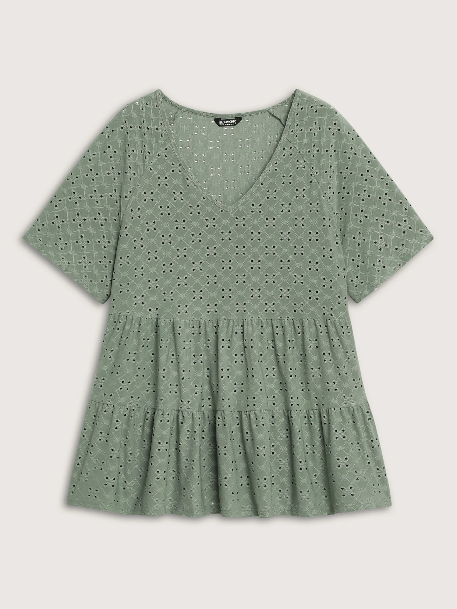 Solid Broderie Anglaise Ruffle Layered Hem T-shirt - Image 6
