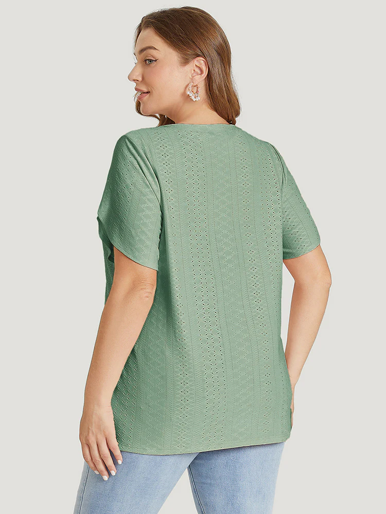 Solid Broderie Anglaise Split Sleeve T-shirt - Image 3