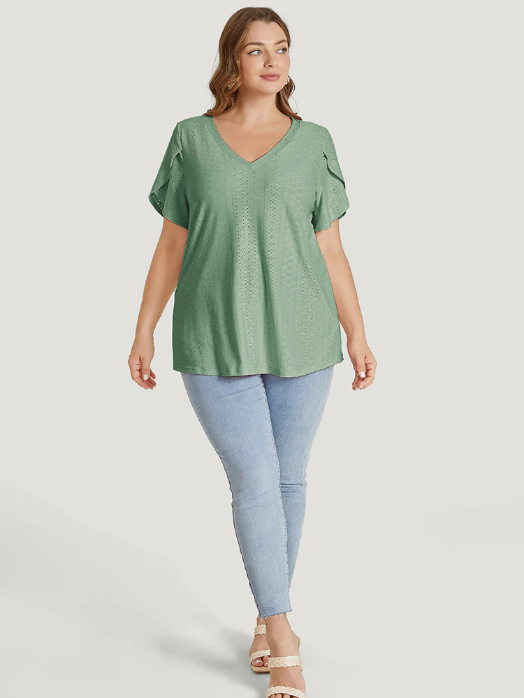 Solid Broderie Anglaise Split Sleeve T-shirt - Image 4