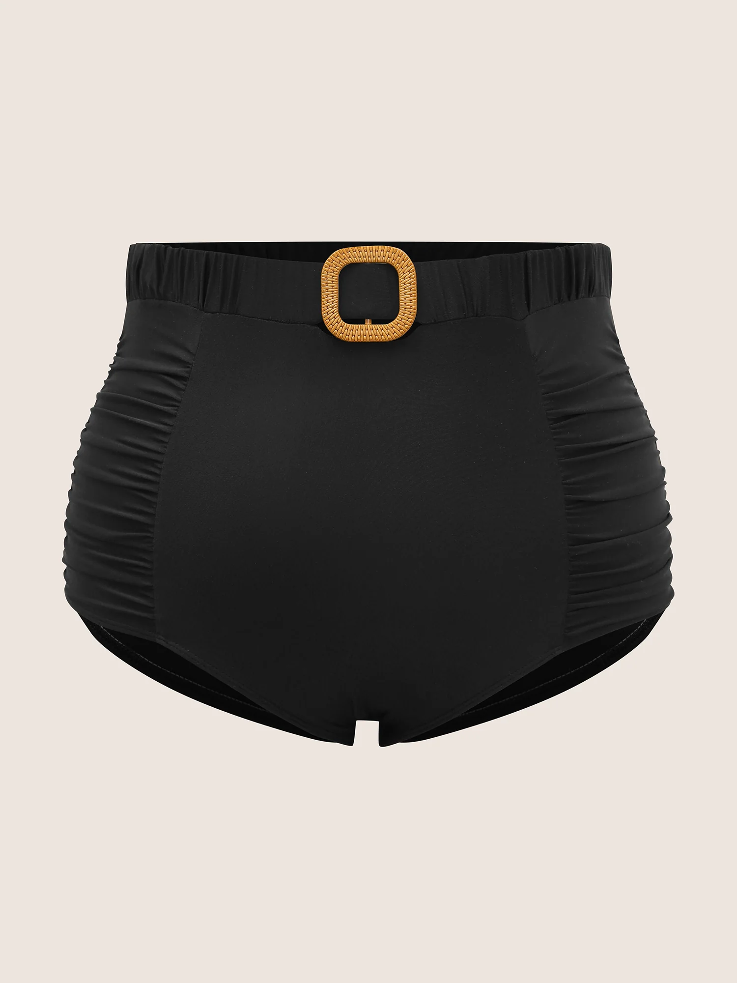 Solid Buckle Detail Ruched Swim Bottom - Image 6