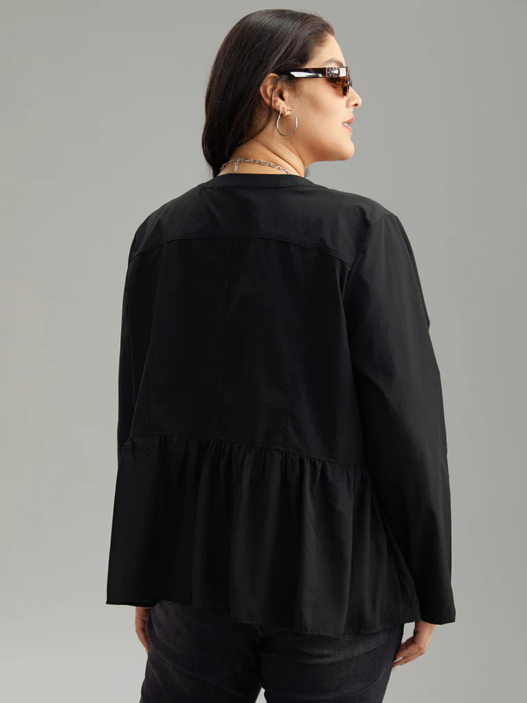 Solid Buckle Detail Ruffles Patchwork Jacket - Image 2
