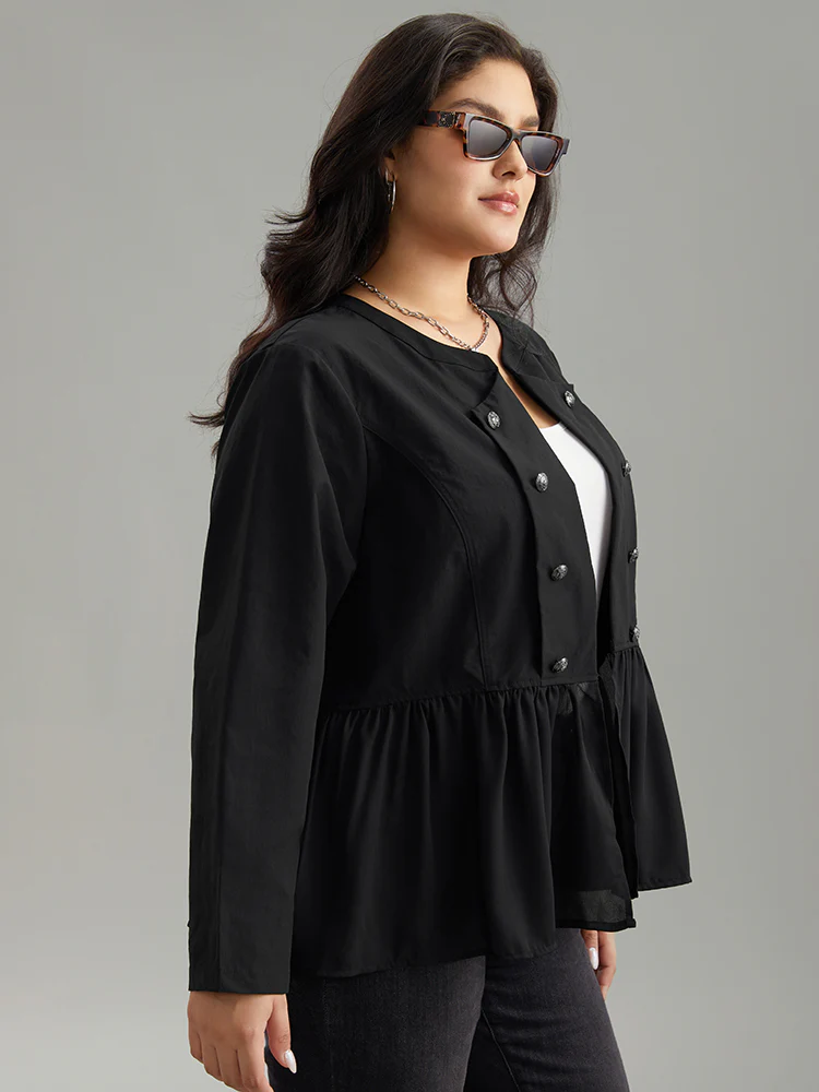 Solid Buckle Detail Ruffles Patchwork Jacket - Image 3