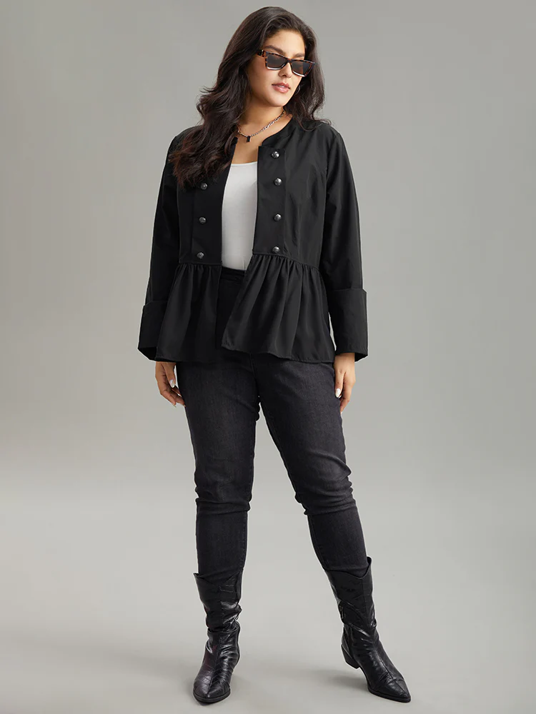 Solid Buckle Detail Ruffles Patchwork Jacket - Image 4