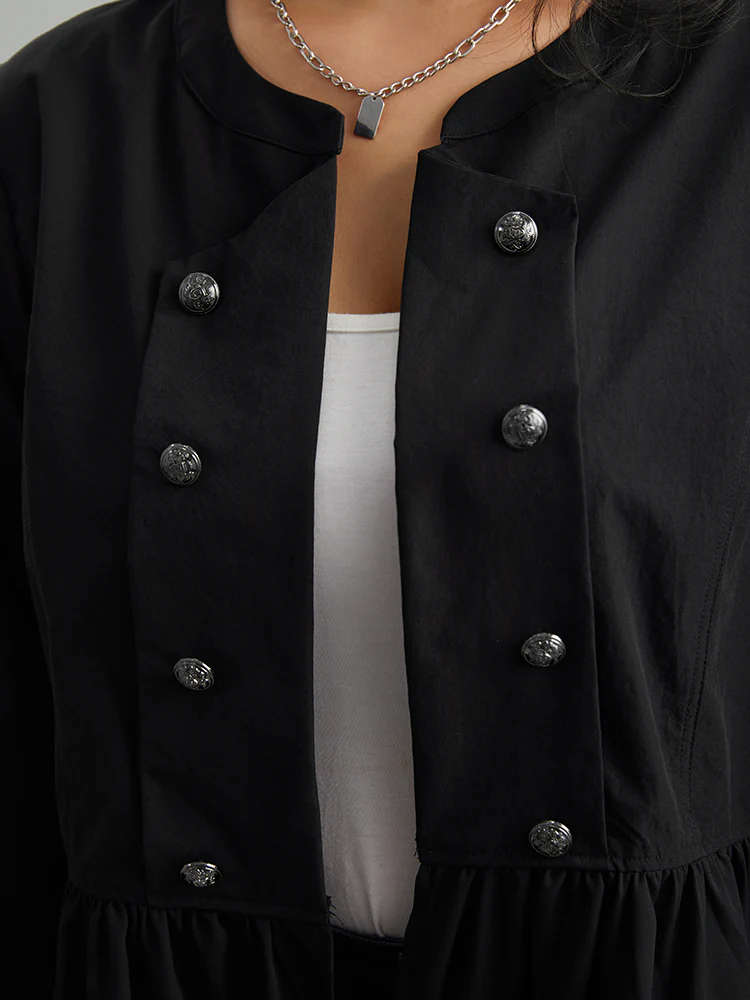 Solid Buckle Detail Ruffles Patchwork Jacket - Image 6