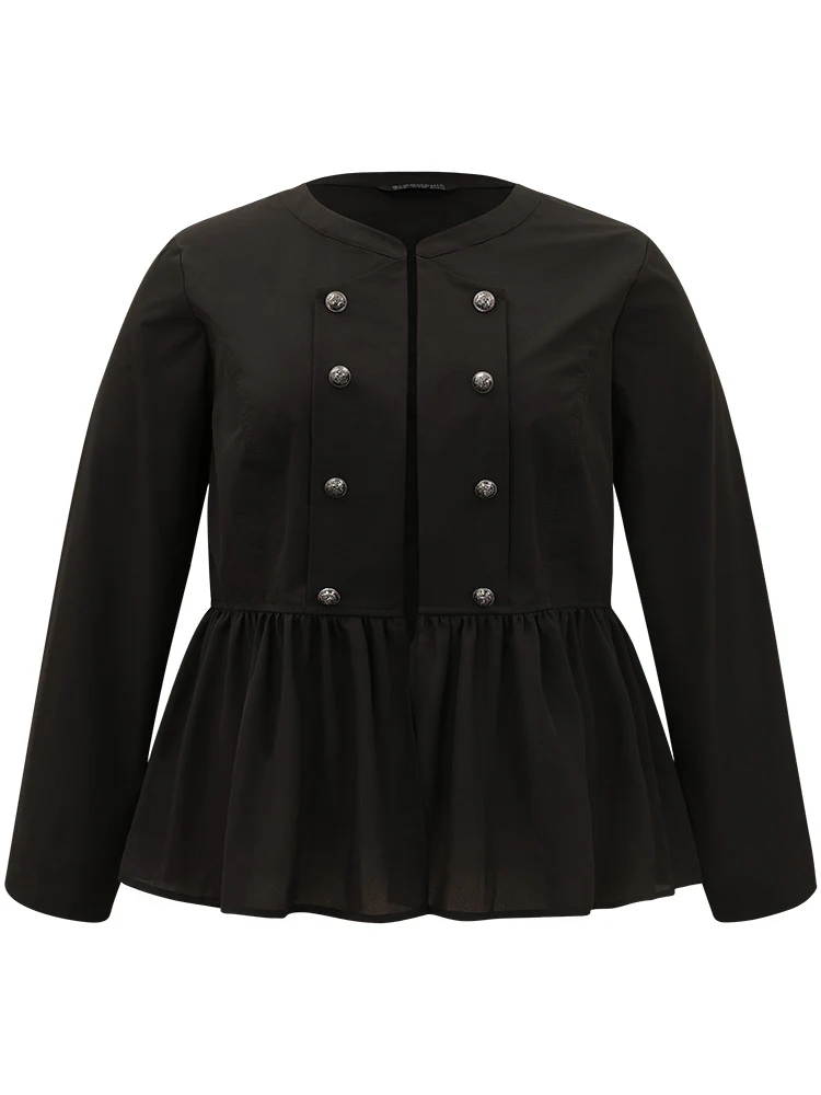 Solid Buckle Detail Ruffles Patchwork Jacket - Image 7