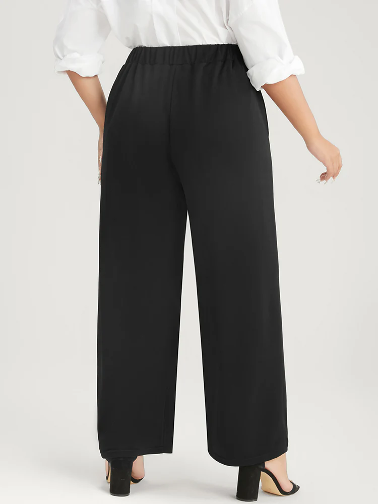 Solid Button Detail Elastic Waist Pocket Pants - Image 6