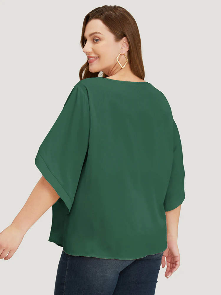 Solid Button Detail Flounce Sleeve Blouse - Image 6