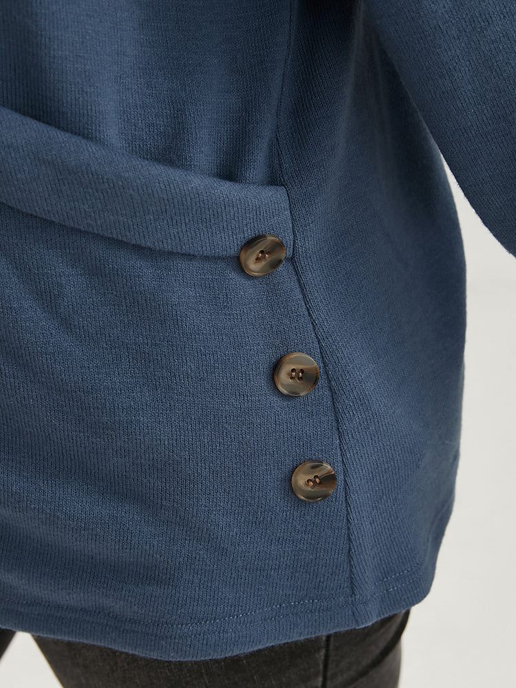 Solid Button Detail Lapel Collar Sweatshirt - Image 8