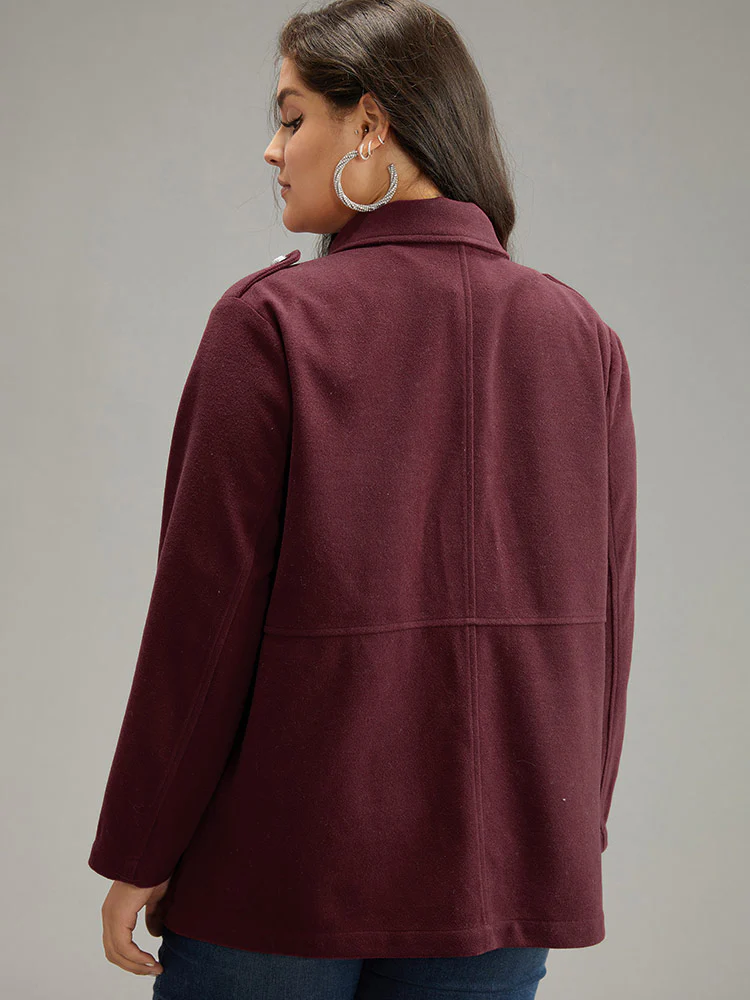 Solid Button Detail Pocket Lapel Collar Coat - Image 2