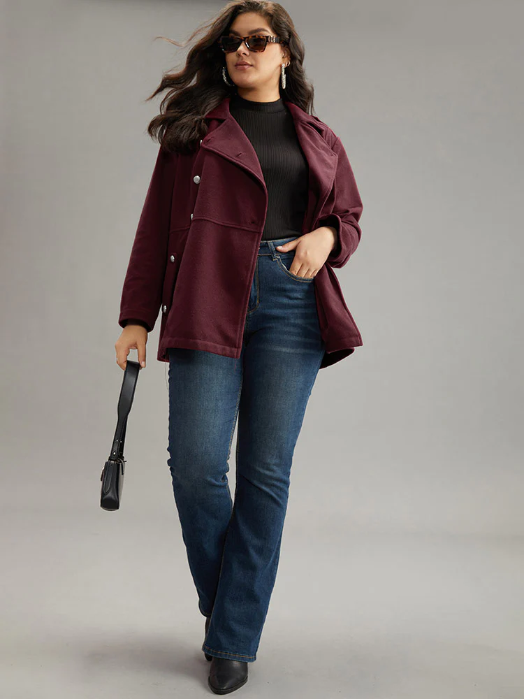 Solid Button Detail Pocket Lapel Collar Coat - Image 4
