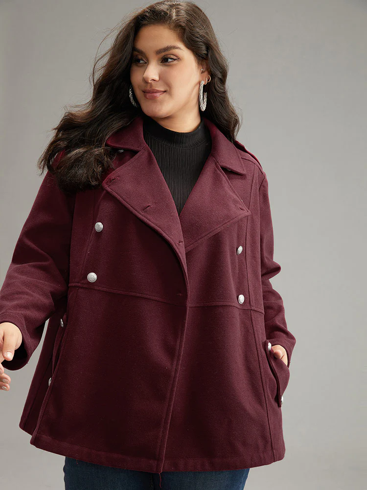 Solid Button Detail Pocket Lapel Collar Coat - Image 5