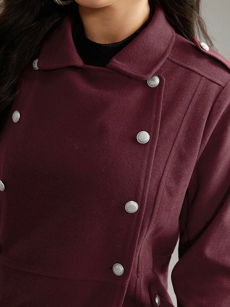 Solid Button Detail Pocket Lapel Collar Coat - Image 7