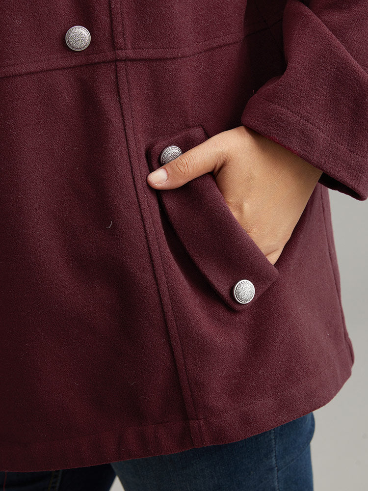 Solid Button Detail Pocket Lapel Collar Coat - Image 8