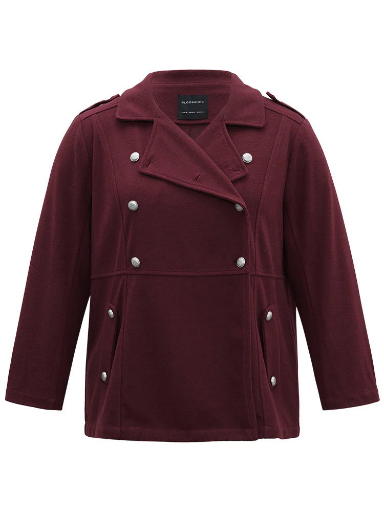 Solid Button Detail Pocket Lapel Collar Coat - Image 9
