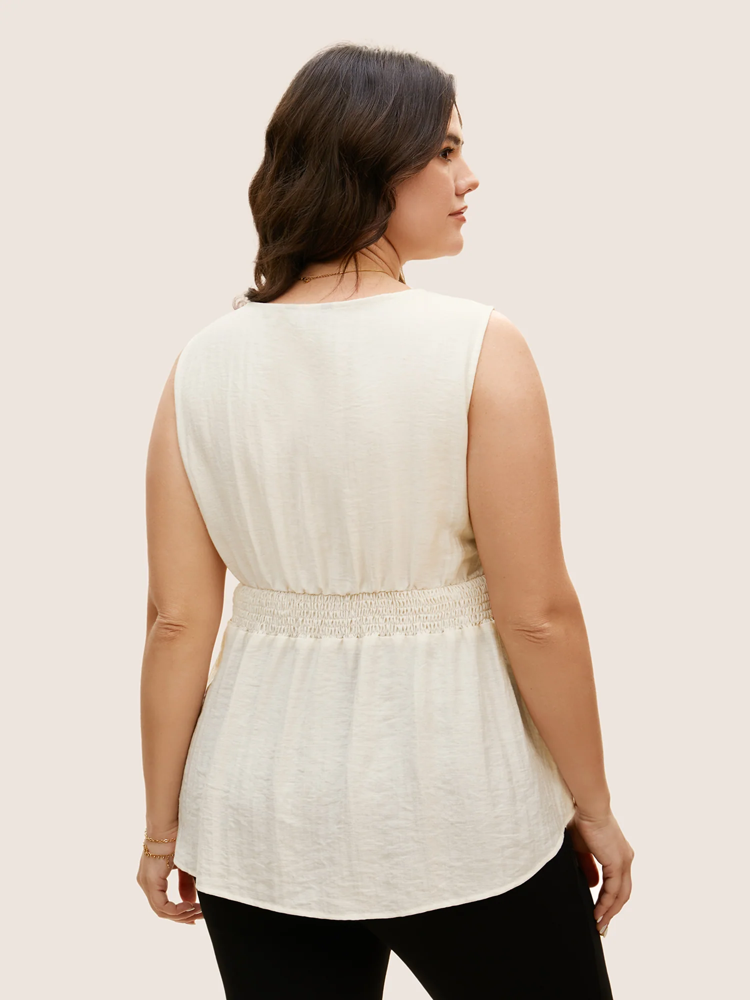 Solid Button Detail Shirred Wrap Tank Top - Image 5