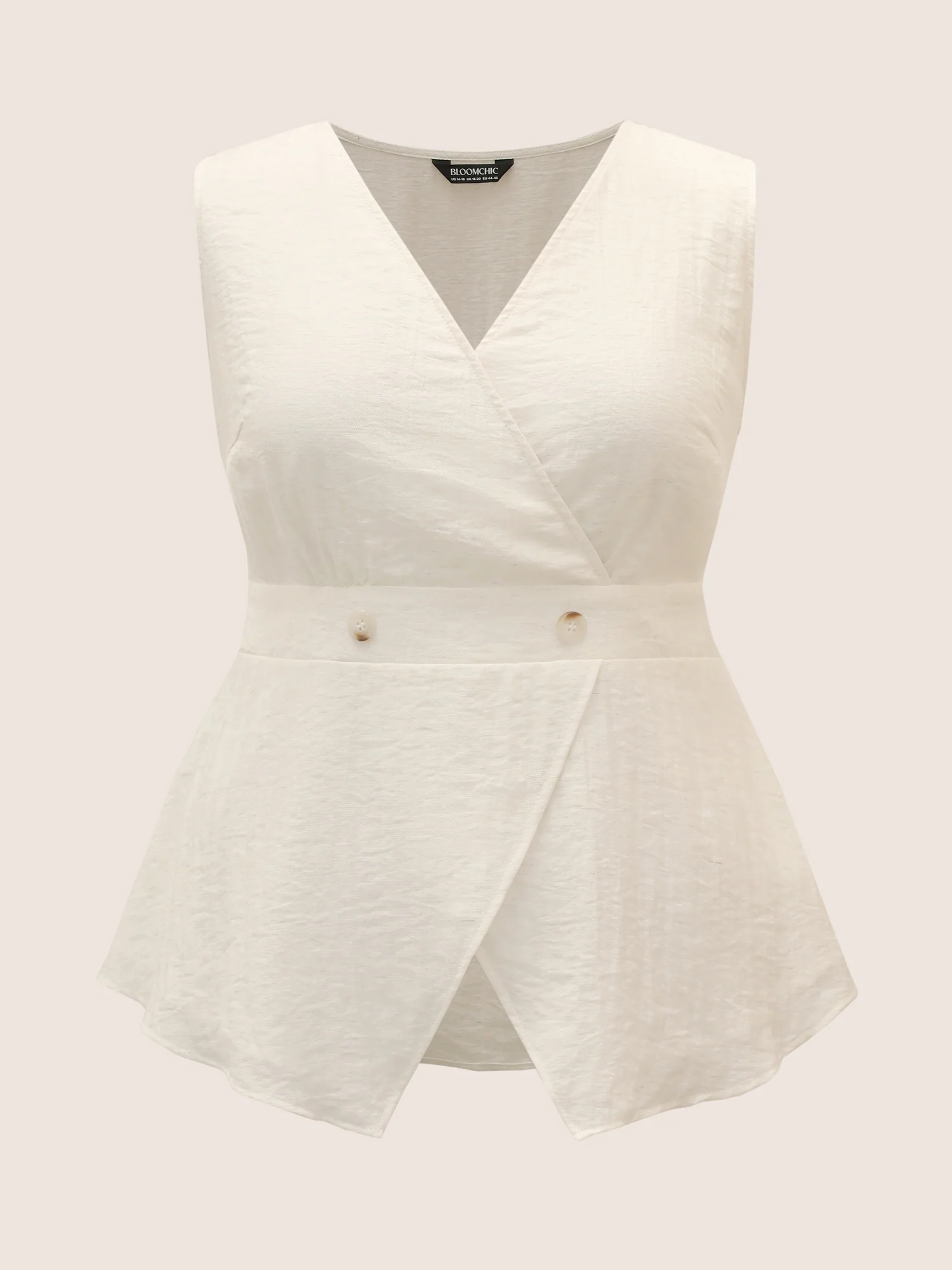 Solid Button Detail Shirred Wrap Tank Top - Image 8