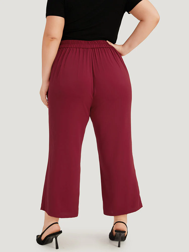 Solid Button Detail Slant Pocket High Rise Pants - Image 4
