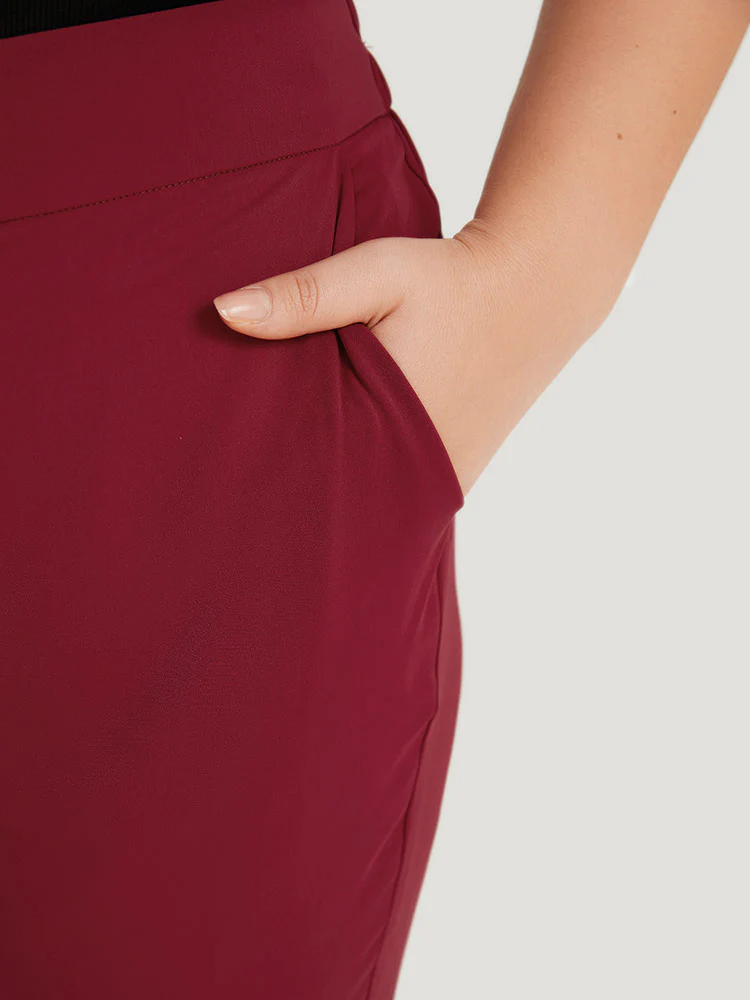 Solid Button Detail Slant Pocket High Rise Pants - Image 6