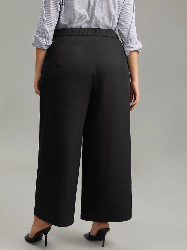 Solid Button Detail Wide Leg Pants - Image 2